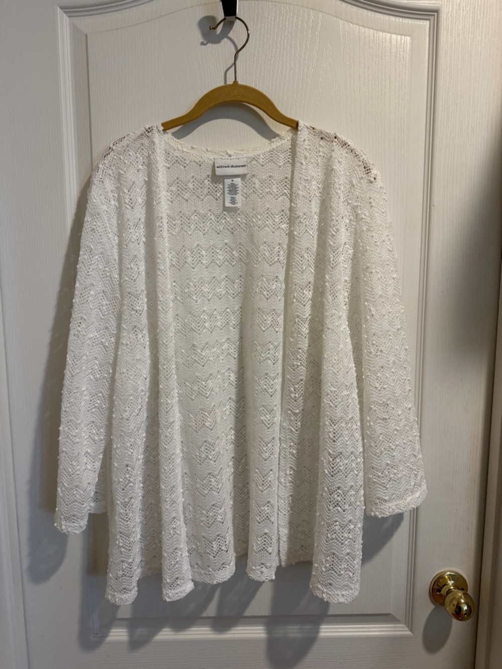 Alfred Dunner White Open-Front Knit Cardigan